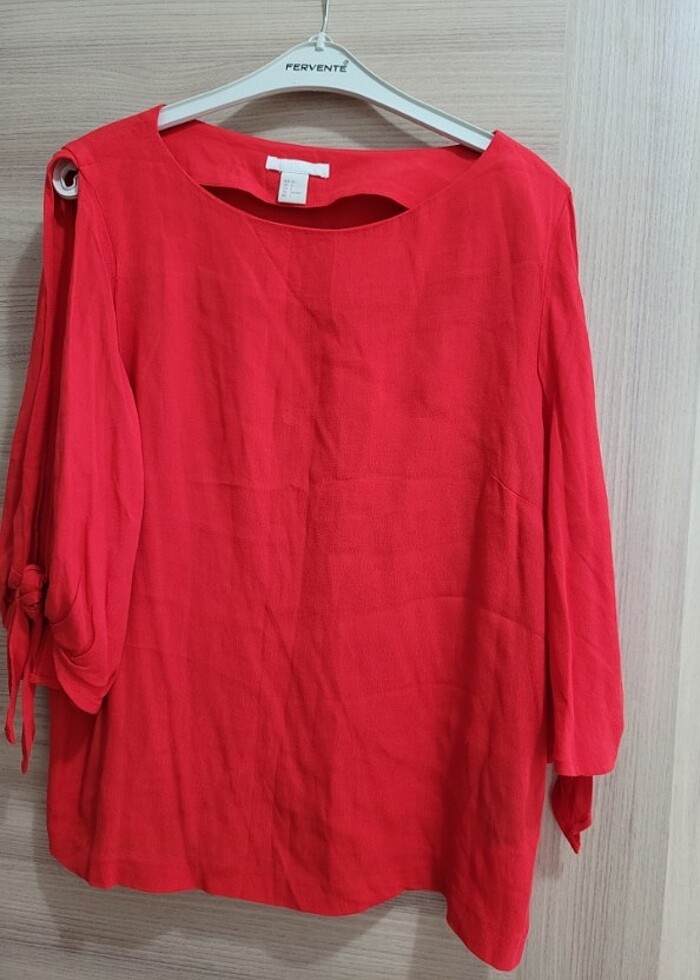 H&M S beden kırmızı  tarz bluz, gömlek  - Görsel 2