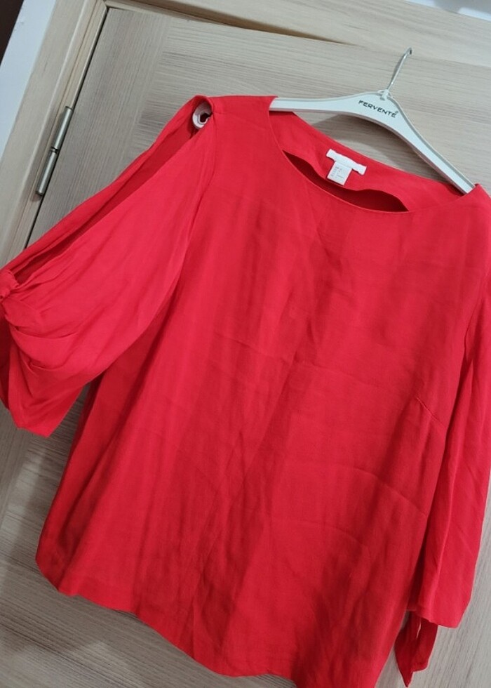 H&M S beden kırmızı  tarz bluz, gömlek  - Görsel 5
