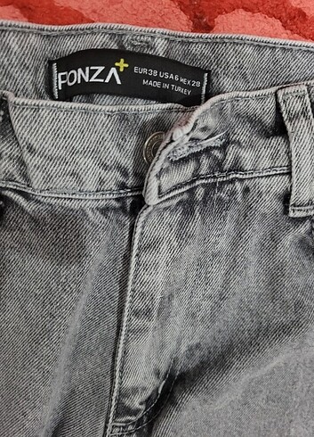 Gri renk bol kesim yüksek bel,yırtık kot - Görsel 3