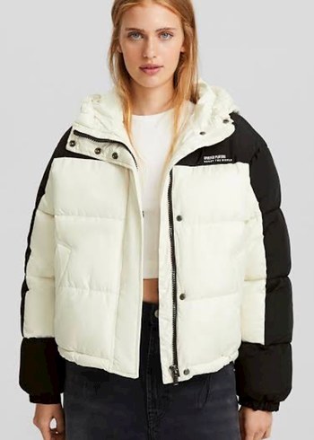 Beyaz Siyah Renkli Kadın Oversize şişme mont bershka