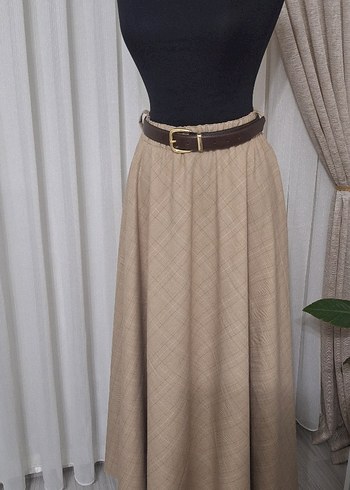 Bej Uzun Keten Kadın Etek - Görsel 2