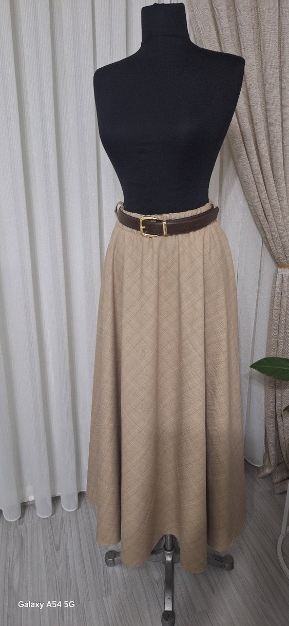 Bej Uzun Keten Kadın Etek - Görsel 2