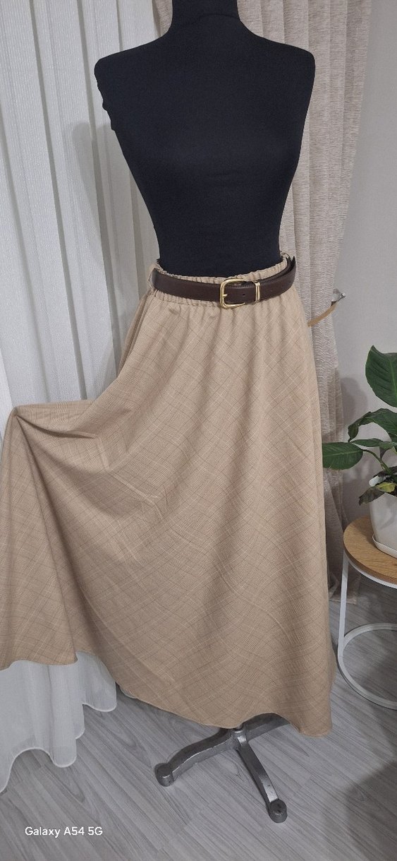 Bej Uzun Keten Kadın Etek - Görsel 3