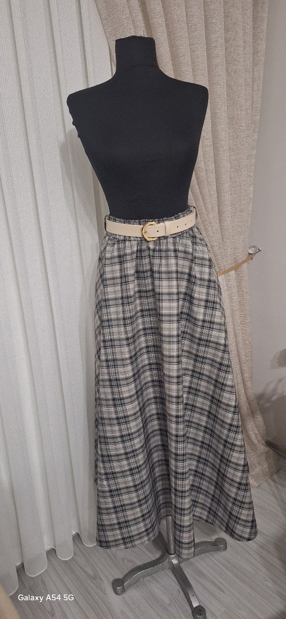 Kemerli Gri Ekose Uzun Etek - Görsel 2