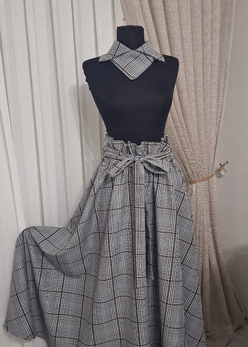 Gri Ekose Uzun Salaş Etek - Görsel 4