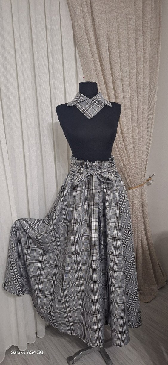 Gri Ekose Uzun Salaş Etek - Görsel 4