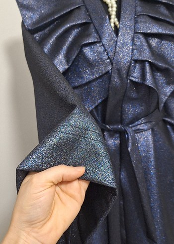 Parlak Lacivert Avant-Garde Uzun Kimono - Görsel 12