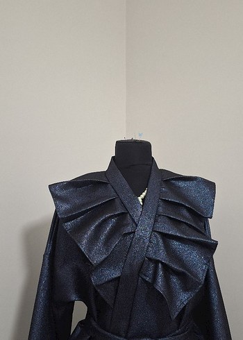 Parlak Lacivert Avant-Garde Uzun Kimono - Görsel 4