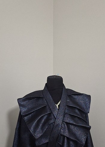 Parlak Lacivert Avant-Garde Uzun Kimono - Görsel 5