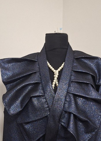 Parlak Lacivert Avant-Garde Uzun Kimono - Görsel 2