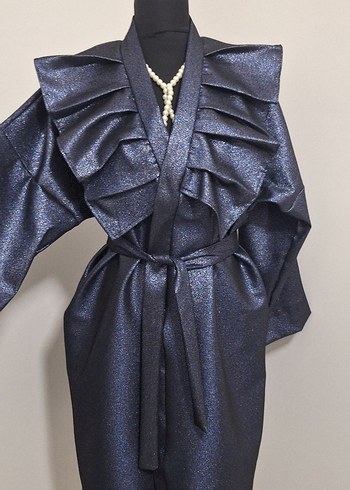 Parlak Lacivert Avant-Garde Uzun Kimono - Görsel 10