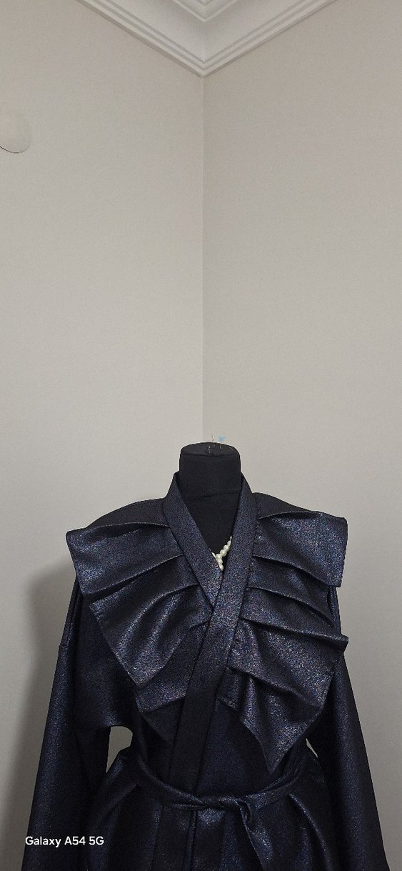 Parlak Lacivert Avant-Garde Uzun Kimono - Görsel 5