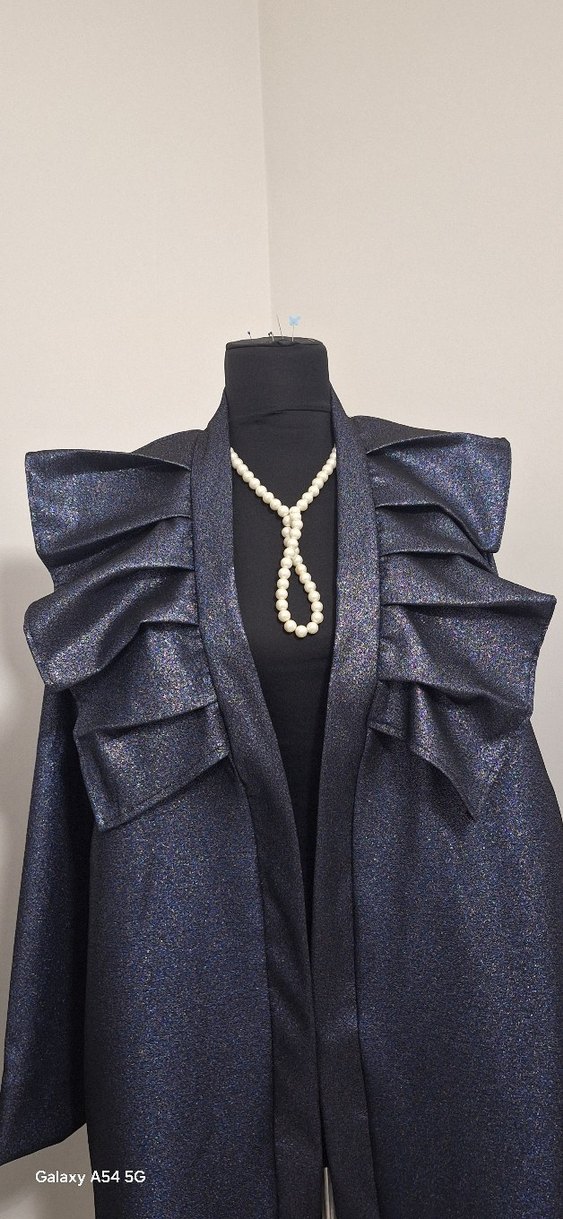 Parlak Lacivert Avant-Garde Uzun Kimono - Görsel 3