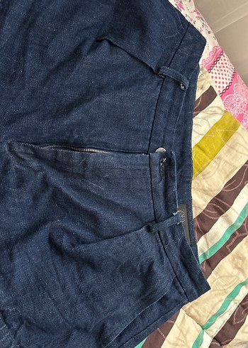 Kadın Lacivert Pileli Mini Kot Şort - Görsel 2