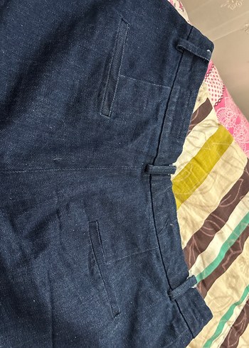 Kadın Lacivert Pileli Mini Kot Şort - Görsel 5