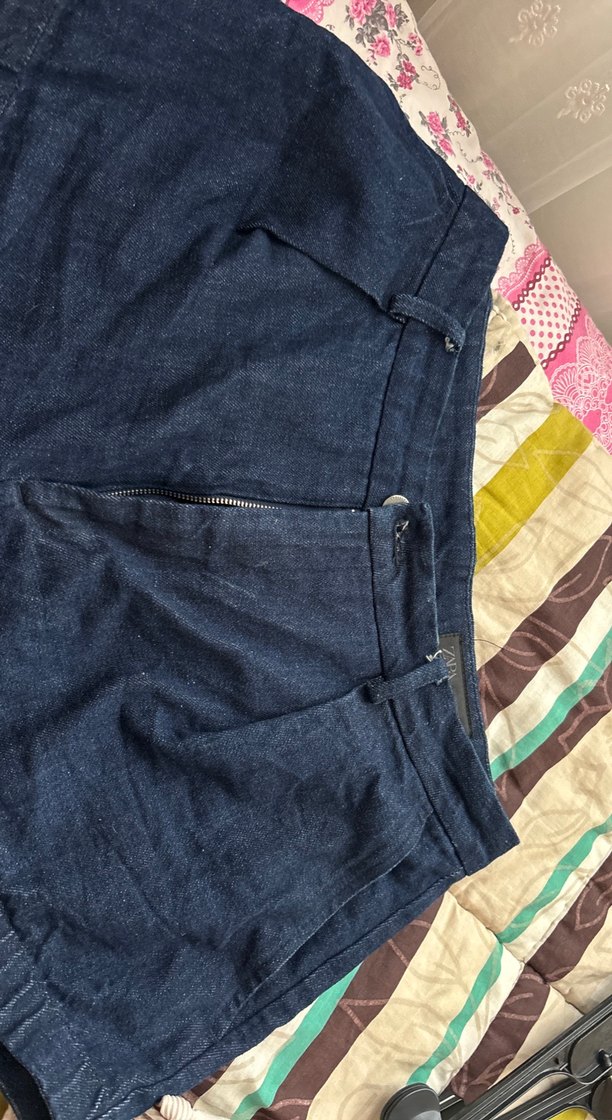 Kadın Lacivert Pileli Mini Kot Şort - Görsel 2