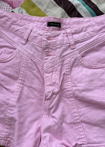 Düğmeli Pembe Pamuklu Mini Şort - Görsel 2