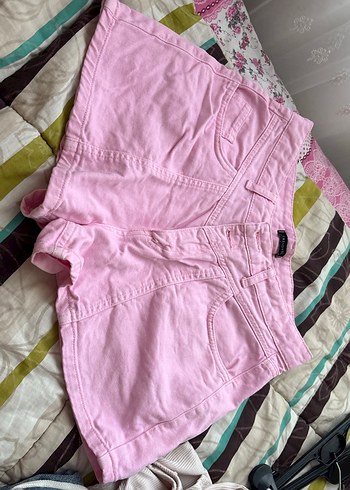 Düğmeli Pembe Pamuklu Mini Şort - Görsel 3