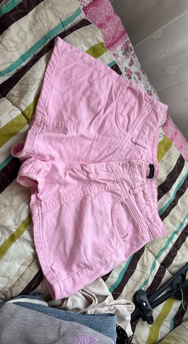 Düğmeli Pembe Pamuklu Mini Şort - Görsel 3