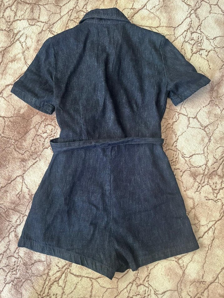 Kadın Lacivert Kot Kısa Tulum - Görsel 3