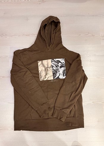 Kapüşonlu Kahverengi Baskılı Sweatshirt