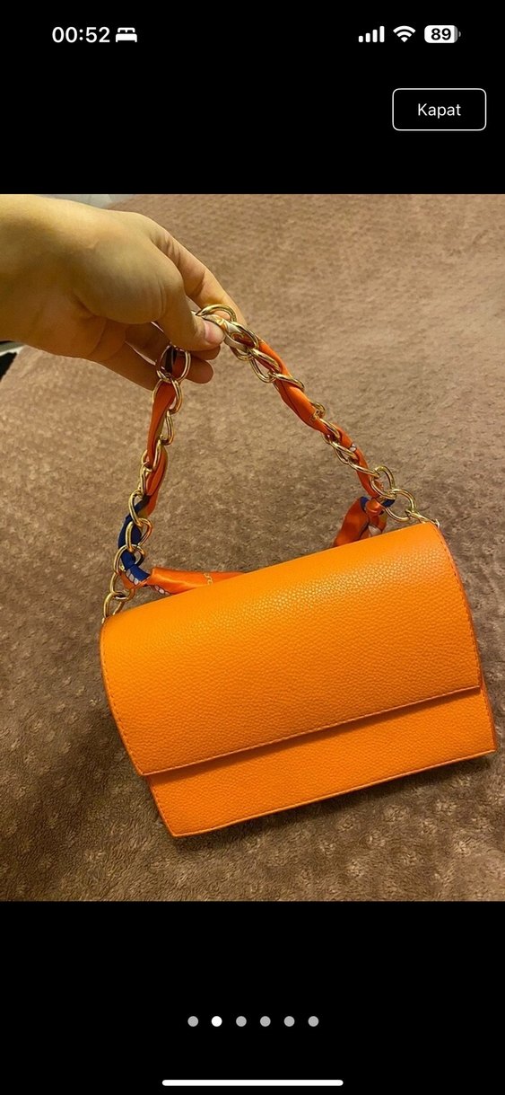 Turuncu Yılan Baskılı Zincir Detaylı Deri Çanta - Görsel 2
