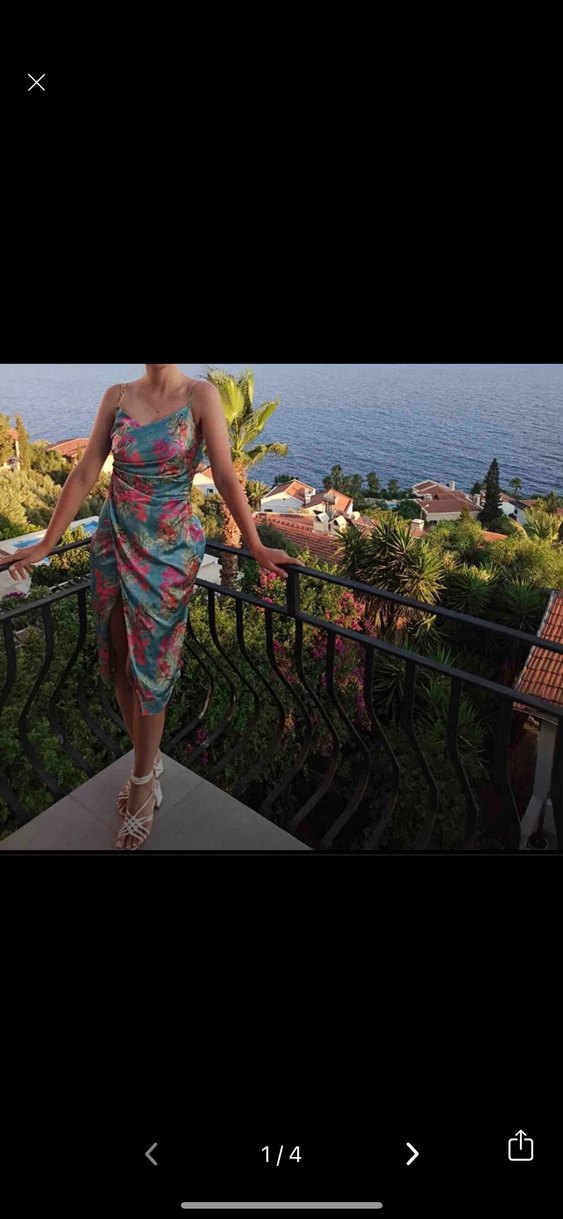 V Yaka Drapeli Turkuaz Mini Elbise - Görsel 4