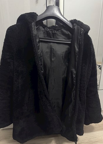 Siyah Kürk Midi Peluş Kürk Detaylı Ceket - Görsel 3