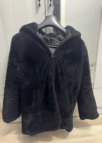 Siyah Kürk Midi Peluş Kürk Detaylı Ceket - Görsel 4