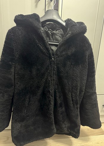 Siyah Kürk Midi Peluş Kürk Detaylı Ceket - Görsel 6