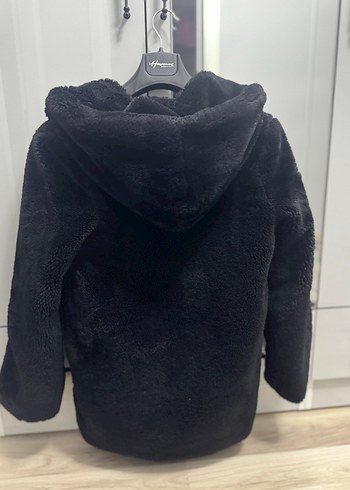 Siyah Kürk Midi Peluş Kürk Detaylı Ceket - Görsel 5