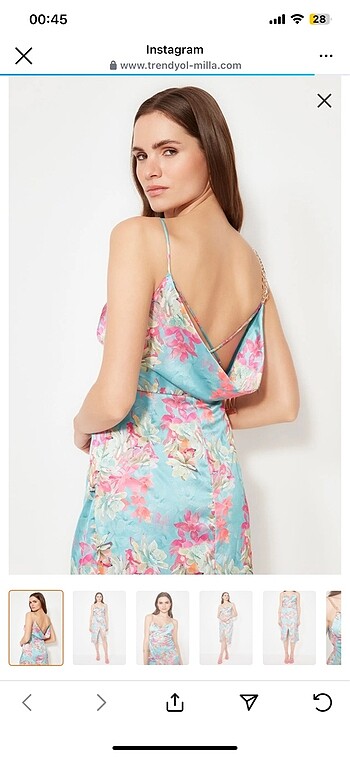 TRENDYOLMİLLA Çok Renkli Çiçek Baskılı Dokuma Saten Şık Abiye El - Görsel 5