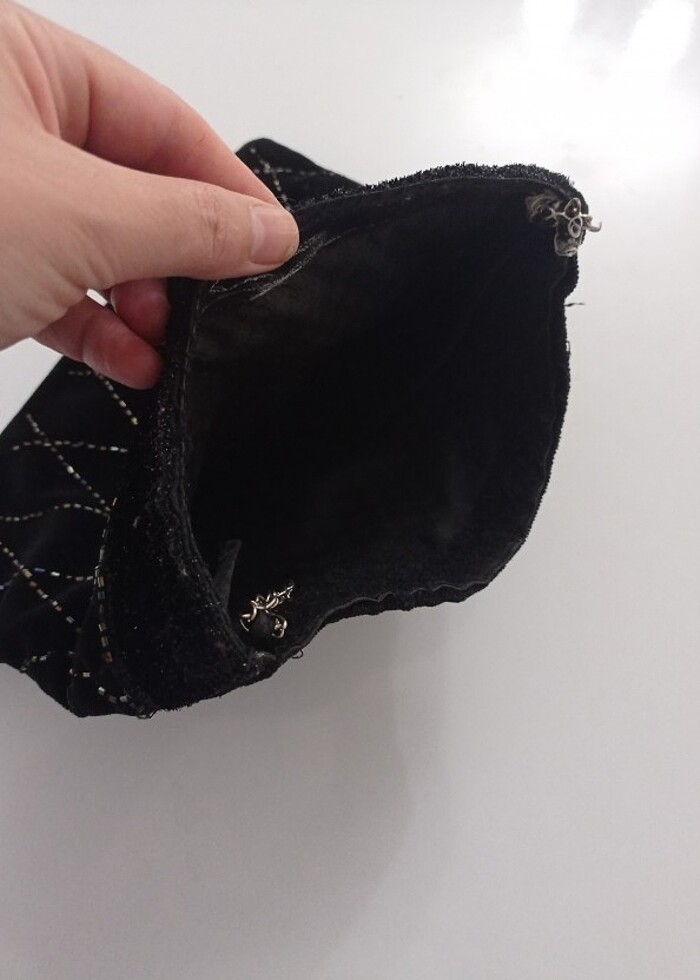 Kelebek desenli Boncuk işlemeli çanta  - Görsel 5