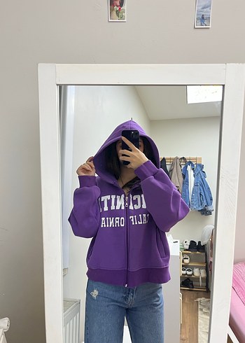 Diğer Mor Kapüşonlu Fermuarlı Sweatshirt hırka