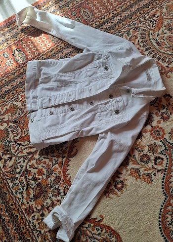 Beyaz kadın kot ceket m beden mavi marka - Görsel 2