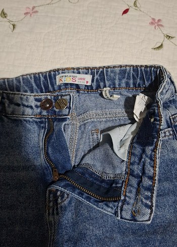 Mavi Düğmeli Midi Boy Rahat Kesim Kız çocuk Kot Pantolon - Görsel 3