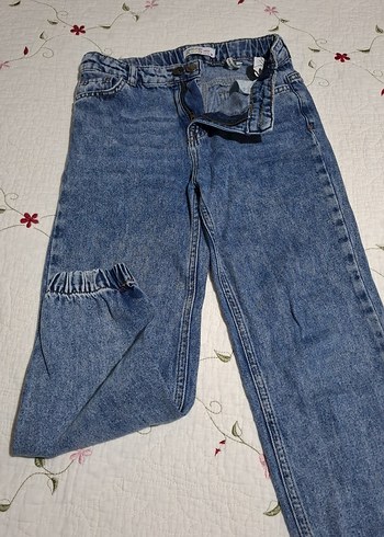 Mavi Düğmeli Midi Boy Rahat Kesim Kız çocuk Kot Pantolon - Görsel 4