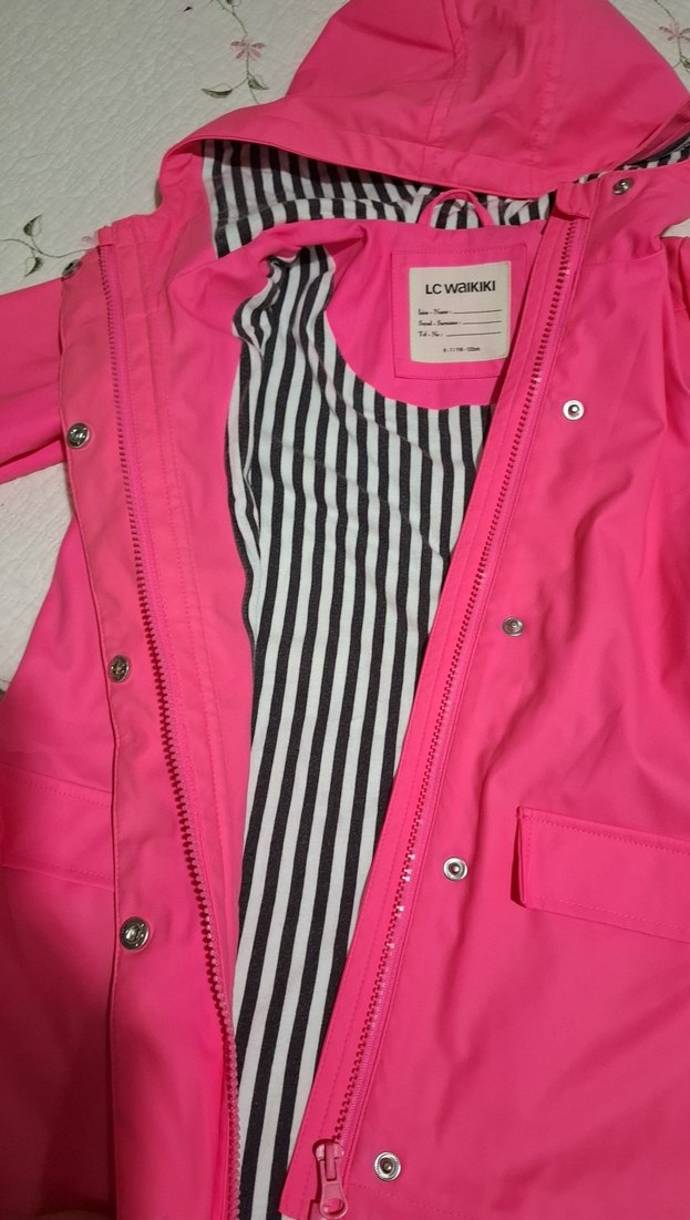 Kız Çocuk Kapüşonlu Pembe Yağmurluk - Görsel 4