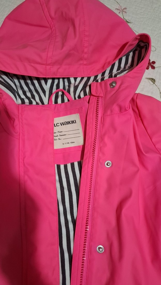 Kız Çocuk Kapüşonlu Pembe Yağmurluk - Görsel 3