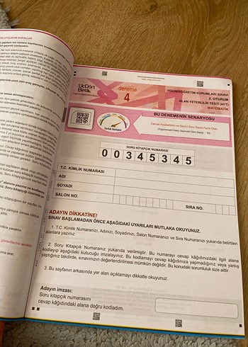  Beden Renk 10 Adet AYT Matematik Deneme Kitabı