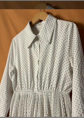 Beyaz Puantiyeli Uzun Kollu Bohem Elbise - Görsel 3