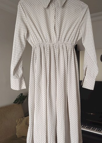 Beyaz Puantiyeli Uzun Kollu Bohem Elbise - Görsel 9