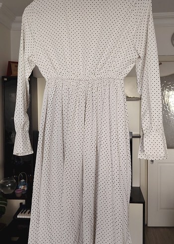 Beyaz Puantiyeli Uzun Kollu Bohem Elbise - Görsel 11