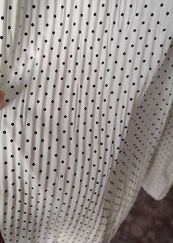 Beyaz Puantiyeli Uzun Kollu Bohem Elbise - Görsel 4