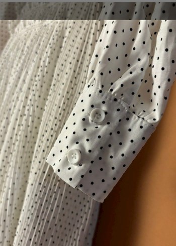 Beyaz Puantiyeli Uzun Kollu Bohem Elbise - Görsel 2