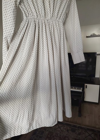 Beyaz Puantiyeli Uzun Kollu Bohem Elbise - Görsel 6