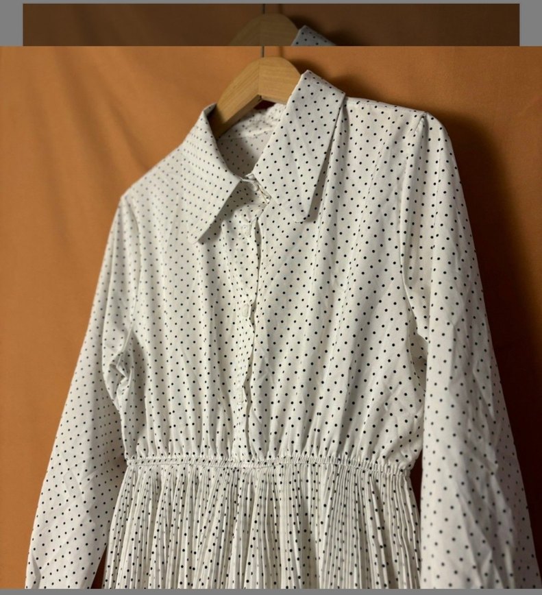 Beyaz Puantiyeli Uzun Kollu Bohem Elbise - Görsel 3