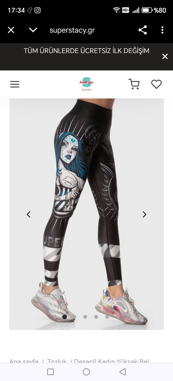 Siyah Baskılı Kadın Tayt - Rock Punk Stili - Görsel 2