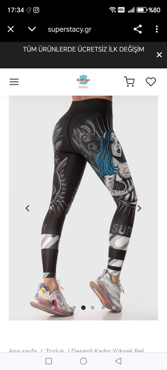 Siyah Baskılı Kadın Tayt - Rock Punk Stili - Görsel 4