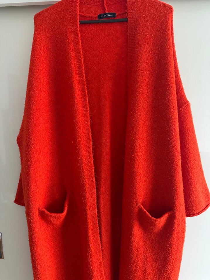 Dilvin Kırmızı Uzun Örgü Hırka - Görsel 2